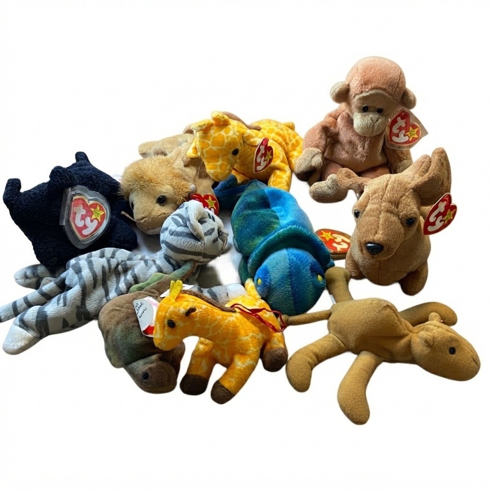 Ty Beanie Babies Lot of 10 Incl Retired Humphrey Camel 1990s Vintage safari